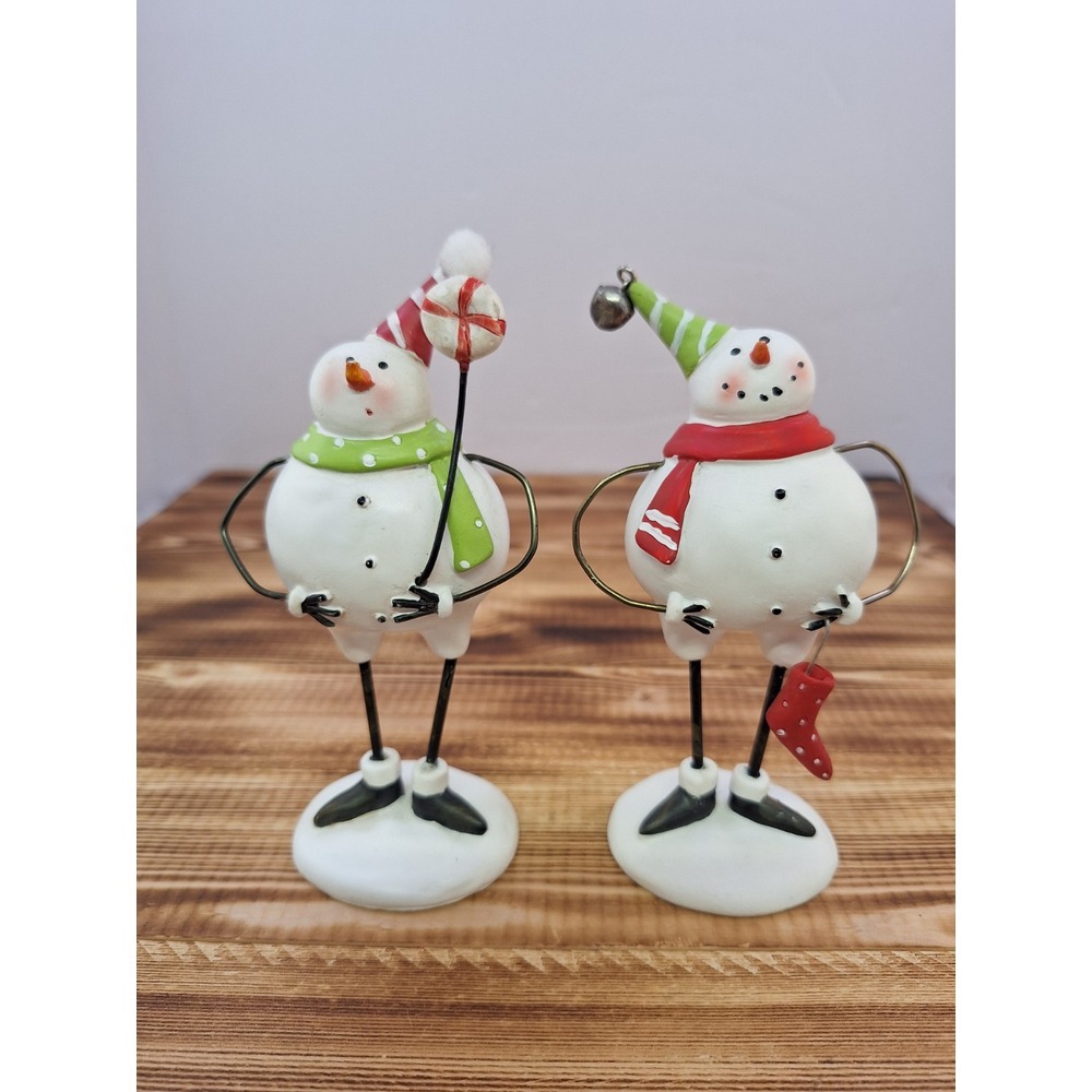 Christmas Snowmen‎ 6" figurines. Lot of 2 Wire Clay Winter Decor - Picture 3 of 9
